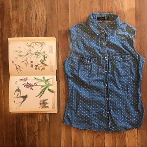 Sleeveless Denim Chambray Polka Dot Top